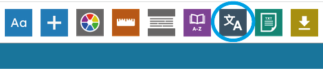 Screenshot of translation tool button above blue banner at the top of the screen.