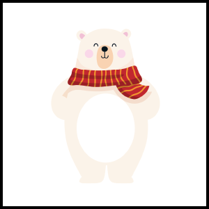 Welby Winter bear - wearing a red striped scarf.